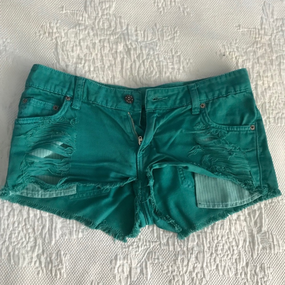 Teal Carmar denim shorts